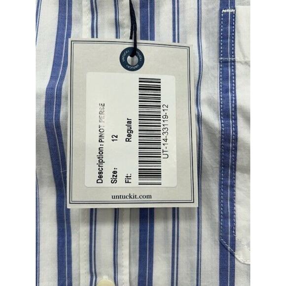 UNTUCKit Pinot Perse Button Down Shirt Long Sleeve Striped Blue White SZ 4 NEW - Picture 6 of 6